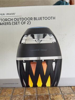 Sharper Image Black Outdoor Bluetooth Torch Speaker with Amber Flame Light